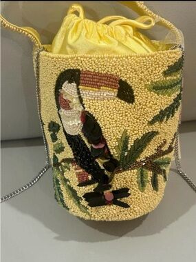 Yellow Beaded Parrot Bucket Bag